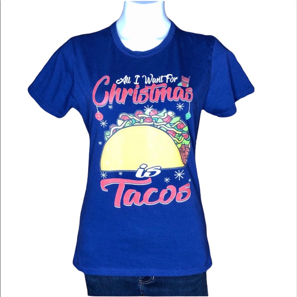 3/$20 Holiday Graphic Tee All I Want For Christmas is Tacos Navy Funny Holiday M